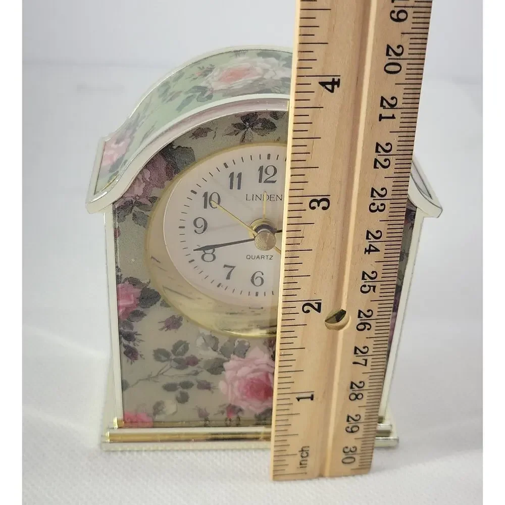 Vintage LINDEN Quartz Small Mantel Clock- Gold And Flowers Tested